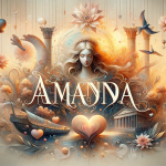 representation of the name Amanda, capturing its Latin origins and the meaning of being ‘worthy of love’. The image features an elegant and