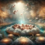 serene and luminous scene, we delve into the dreamy realm where the theme of dreaming about multiple babies is visually explored. The setting