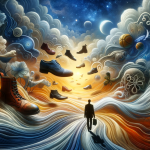 visual representation of the concept ‘The Dream Journey Unraveling the Mystery of Dreams About Shoes’. The image should depict a dreamlike,
