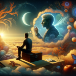 A contemplative and symbolic representation of the psychological meaning of dreaming about an ex-boyfriend. The scene is set in a reflective, dreamlik