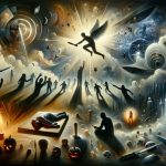 A dreamlike, intense image that visualizes the concept of ‘Deciphering Dreams The Impact of Dreaming about Stabbing’. The scene is set in a surreal,