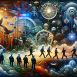 A dreamlike, symbolic image that visualizes the concept of ‘Unraveling Dreams The Role of Police in Our Dreams’. The scene is set in a surreal, thoug