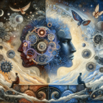 A meaningful and introspective illustration of dreaming about both an ex-partner and a current partner, highlighting the emotional and subconscious dy