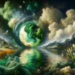 A mysterious and insightful image representing the concept of dreaming about green water. The scene should depict a body of green water, symbolizing t