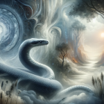 A mystical and symbolic representation of the concept ‘O Enigma Onírico da Cobra Cinza Uma Jornada de Autoconhecimento e Transformação’. The image po