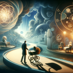 A nurturing and reflective representation of the concept ‘Interpreting Dreams with a Baby Stroller A Journey to the Unconscious.’ The scene is set in