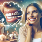 A peaceful and inspiring representation of someone dreaming about beautiful teeth. The scene includes a calm and soft-colored background, portraying a