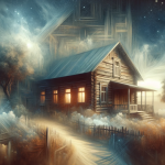 A serene and reflective representation of dreaming about an old wooden house, symbolizing a journey into the subconscious. The image showcases a quain