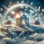 A serene and symbolic representation of the concept ‘Discovering the Hidden Meaning Dreams of a White House.’ The scene is set in a surreal, dreamlik