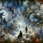 A surreal, dreamlike image representing the concept of dreaming about infidelity. The scene is set in a mysterious, ethereal landscape that symbolizes