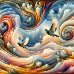 A symbolic and abstract representation of the concept of dreaming about dead pigeons, avoiding any graphic or disturbing imagery. The image should dep