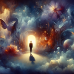 A symbolic and dreamlike image representing the concept of dreaming about an unknown man in love. The scene is set in a surreal and ethereal environme