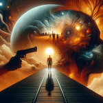 A symbolic and intense representation of the concept ‘Reflexões Profundas Entendendo o Significado de Sonhar com um Tiro na Cabeça’. The image portra