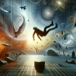 A symbolic and introspective representation of the concept ‘Sonhos de Queda Uma Jornada de Autoconhecimento e Desafios Internos’. The image portrays