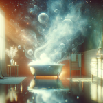 A tranquil and serene image depicting the concept of dreaming about taking a bath. The scene is set in a dreamlike, surreal bathroom with ethereal and