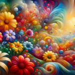 A vibrant and symbolic representation of dreaming about colorful flowers, capturing the themes of joy, personal growth, and emotional richness. The im