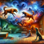 A vivid and symbolic depiction of a dream about dogs fighting, representing internal conflicts, interpersonal disputes, and struggles within the perso