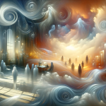 An ethereal and dreamlike image representing the concept of dreaming about ex-colleagues. The scene is set in a slightly blurred, surreal landscape th