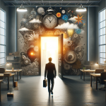 Create an image that captures the theme of dreaming about a new job, incorporating elements of aspiration, change, and professional growth. The scene