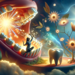 The image should represent the theme ‘Discovering the Secrets of Dreams The Emergence of New Teeth’. Create a dreamlike and metaphorical scene that i